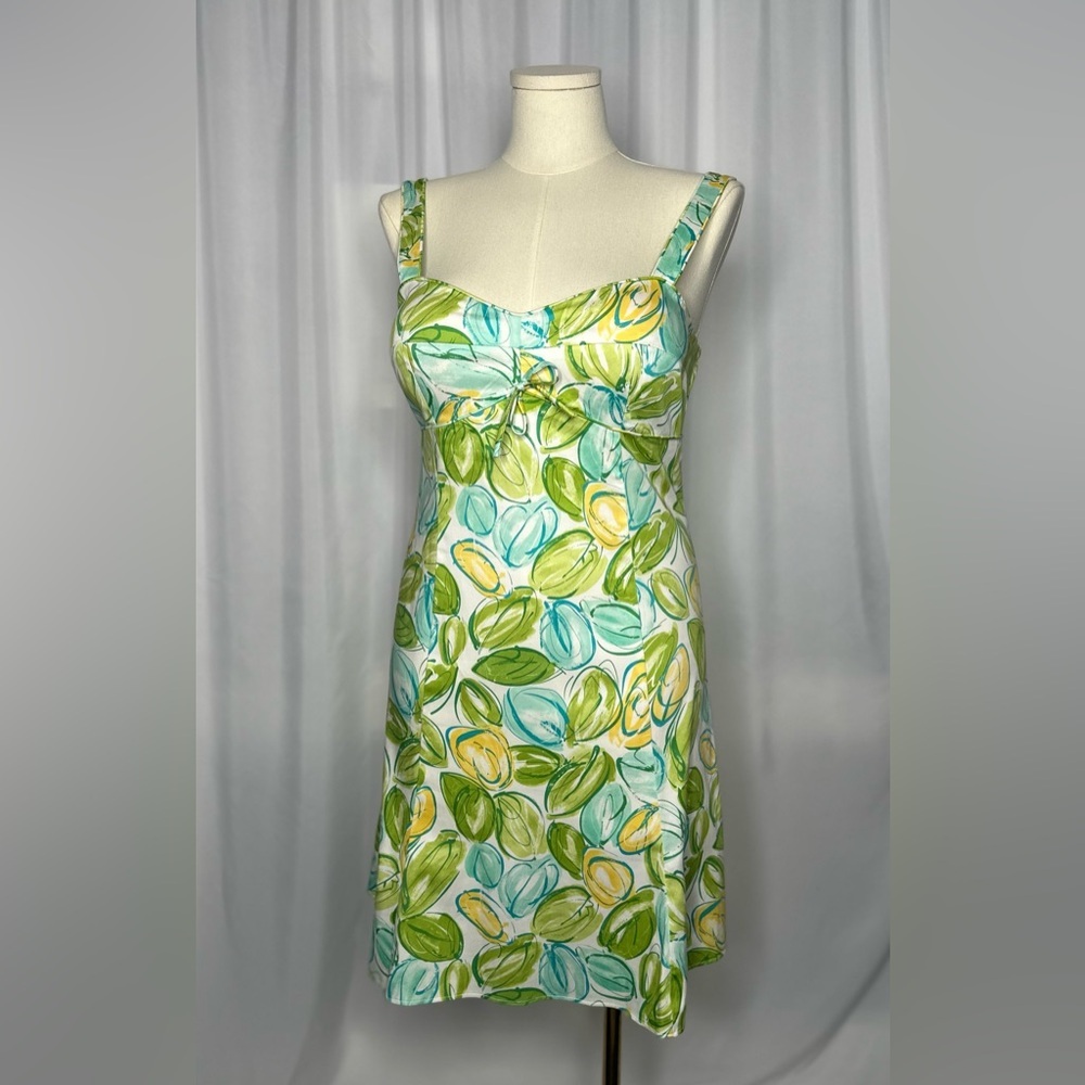 Madison Leigh Green and Blue Leaf Print Midi Dress